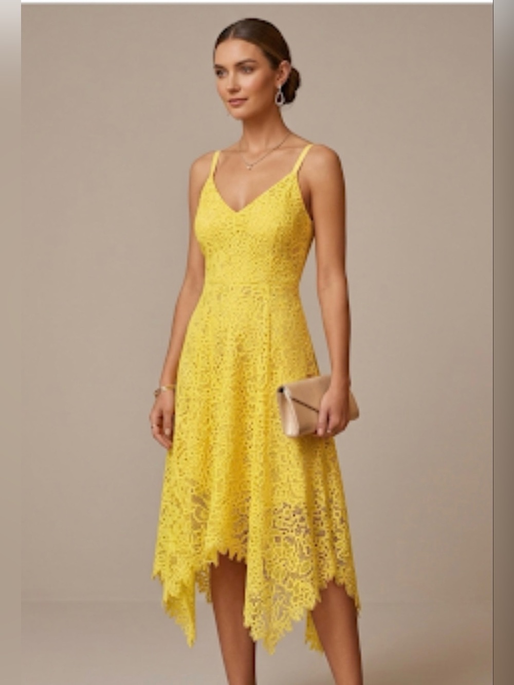 INC International Concepts Yellow Lace Asymmetrical Hem Dress. Size XL.